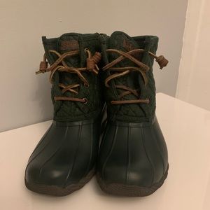 olive green sperry duck boots